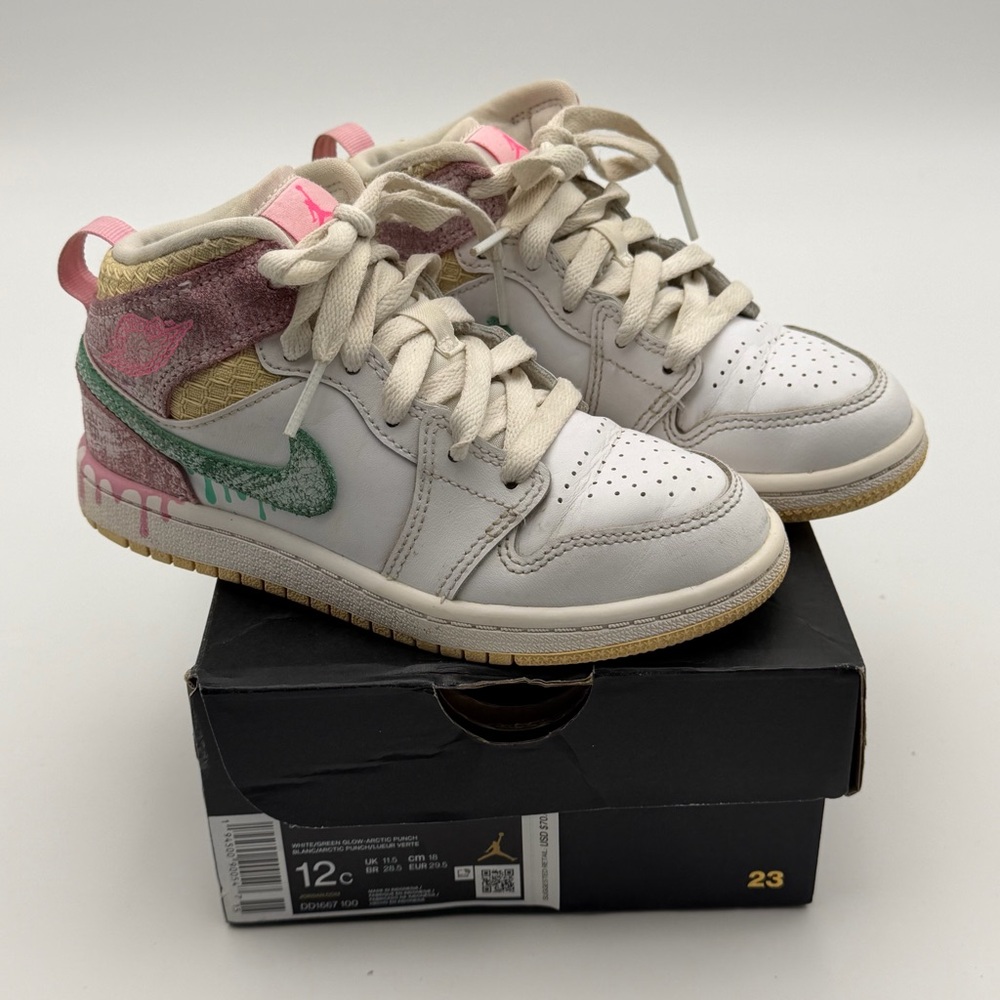 Air Jordan 1 Mid SE Ice Cream Paint Drip 2021 Release Kids Size 12C